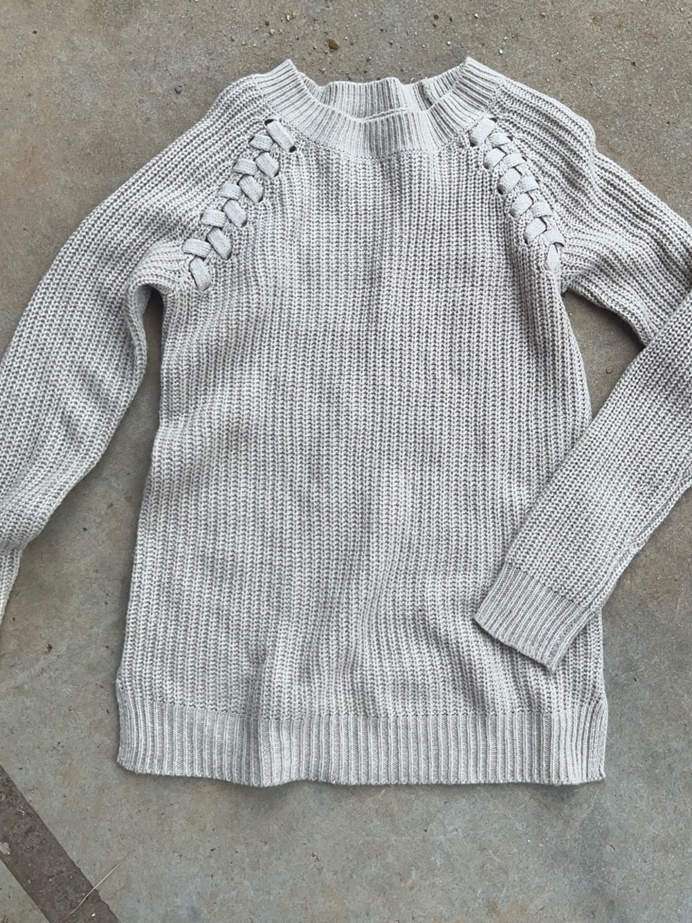 Women’s Cream Knit Sweater with Shoulder Braid Detail